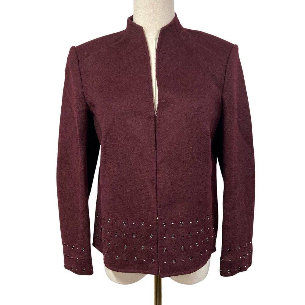Anne Klein Wool Blend Studded Blazer‎ Jacket Coat Sz PS Maroon Classic Career